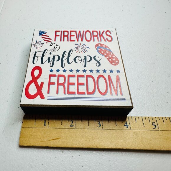 Fireworks Flipflops & Freedom patriotic decoration Fourth of July decor America - Picture 4 of 10